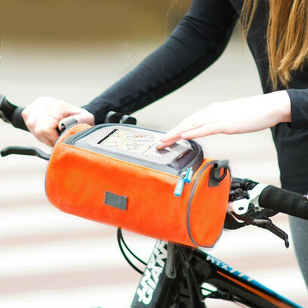 Bicycle Mobile Phone Pouch Handlebar Bag with Touch Screen Round Pink