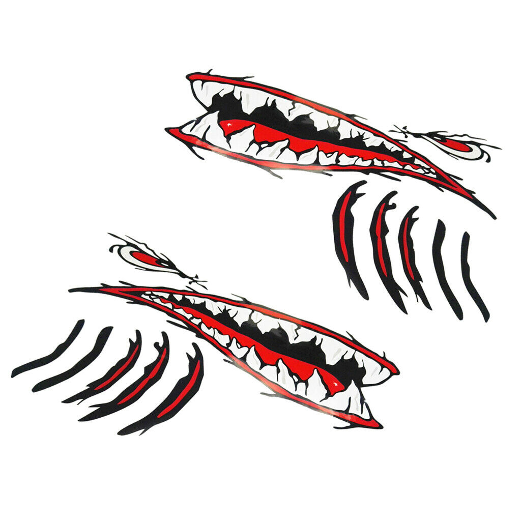 1 Pair Shark Teeth Mouth Gill Stickers Decals Kayak Boat Fishing Graphics