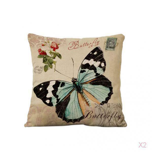 2x Retro Butterfly Cotton Linen Home Sofa Car Cushion Covers Pillow Case 5 Types