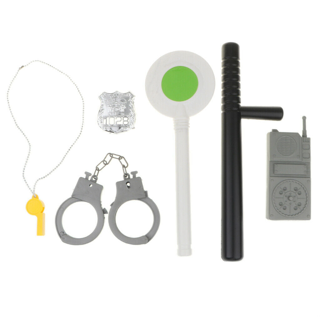 Kid Police Officer Role Play Costume Tools Kits Fancy Dress 8 Pieces