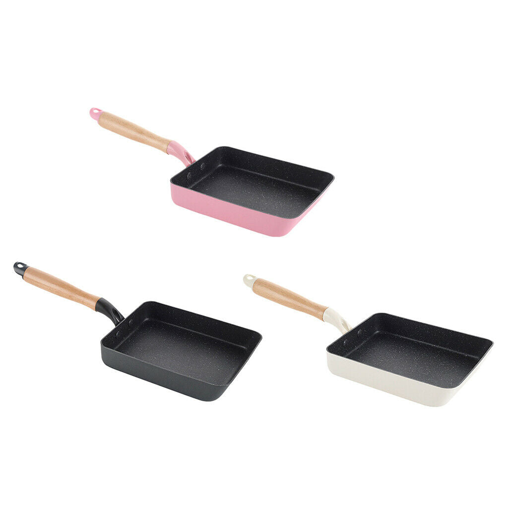 Non-Stick Pan Omelet Breakfast Cookware with Wooden Handle 7"x5" Pink