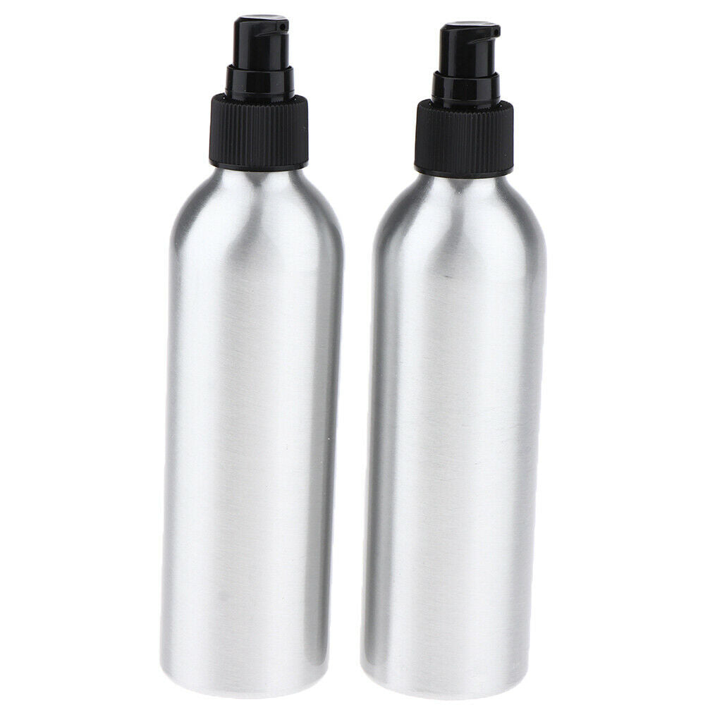 8oz Empty Aluminum Bottle with Lotion Pump Shampoo Containers 2Pcs - Black Pump,