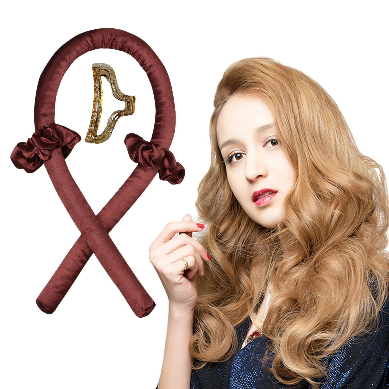 2X Heatless Curling Rod Headband Wave No Heat Curls Lazy Curler DIY Coffee