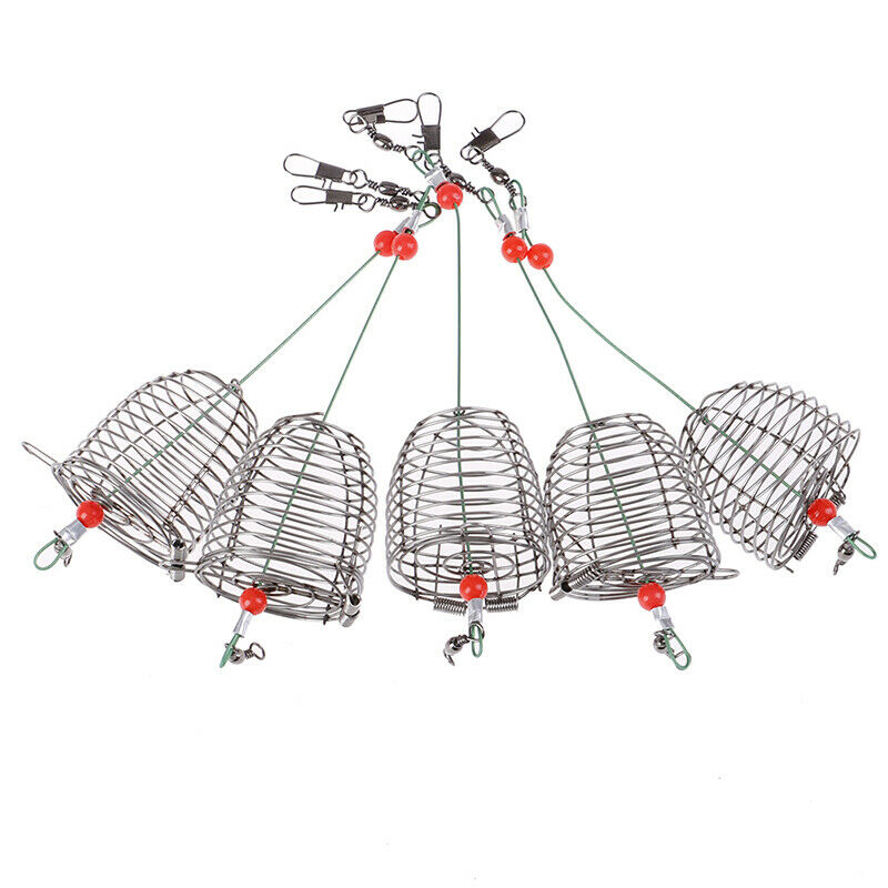 5PCs Wire Fishing Lure Cage Fish Bait Cage Fishing Trap Basket Feeder HolderBDD