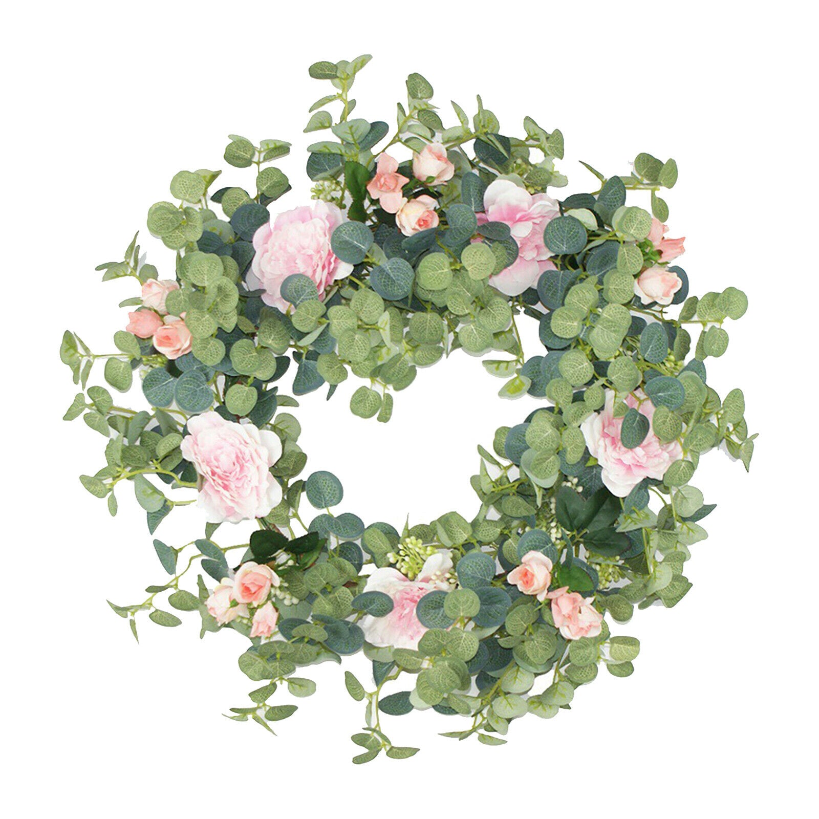 Artificial Eucalyptus Wreath Front Door Silk Rose Garland Spring Outdoor