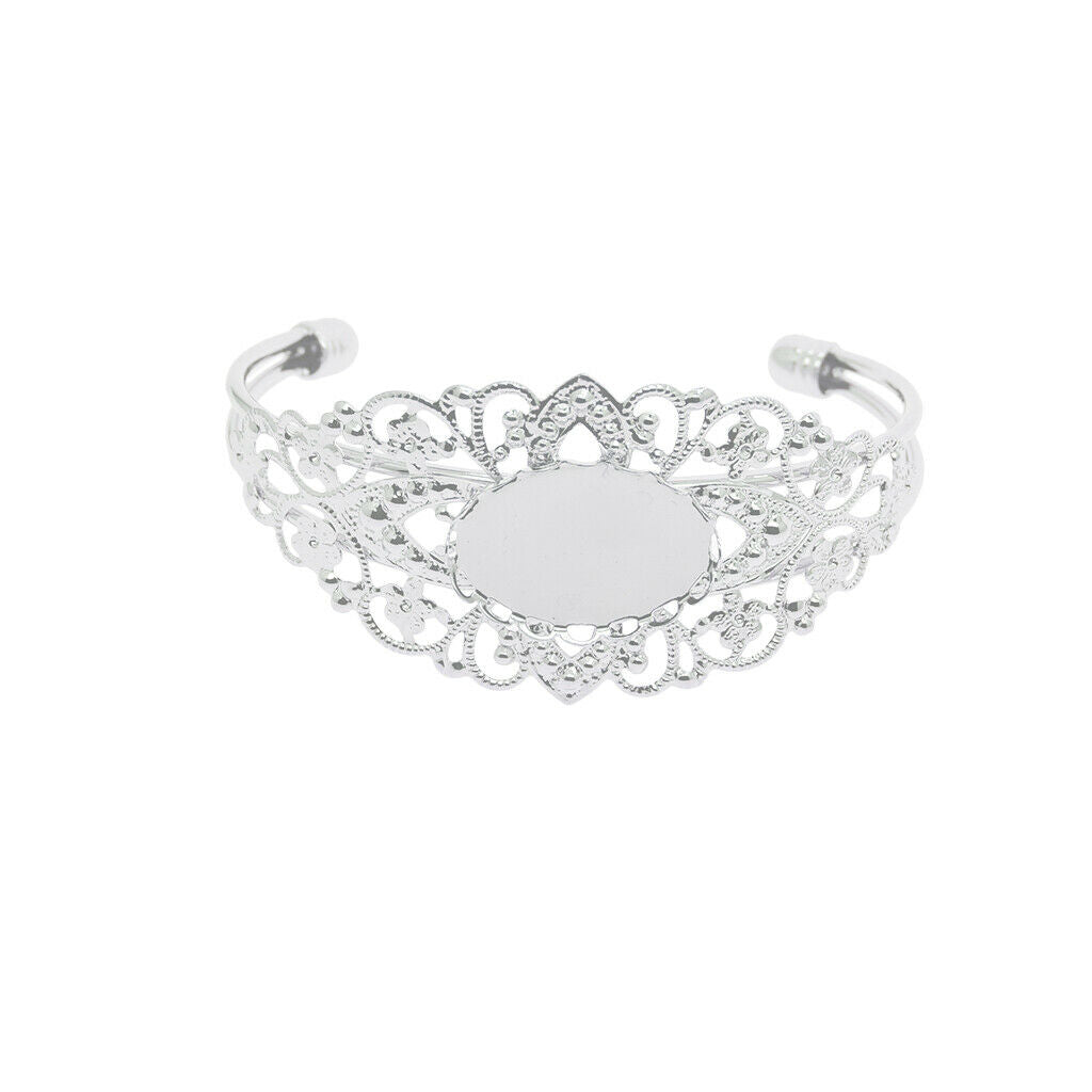 2 Pcs Filigree Flower Adjustable Bangle Blank Bezel Base Settings Bracelet