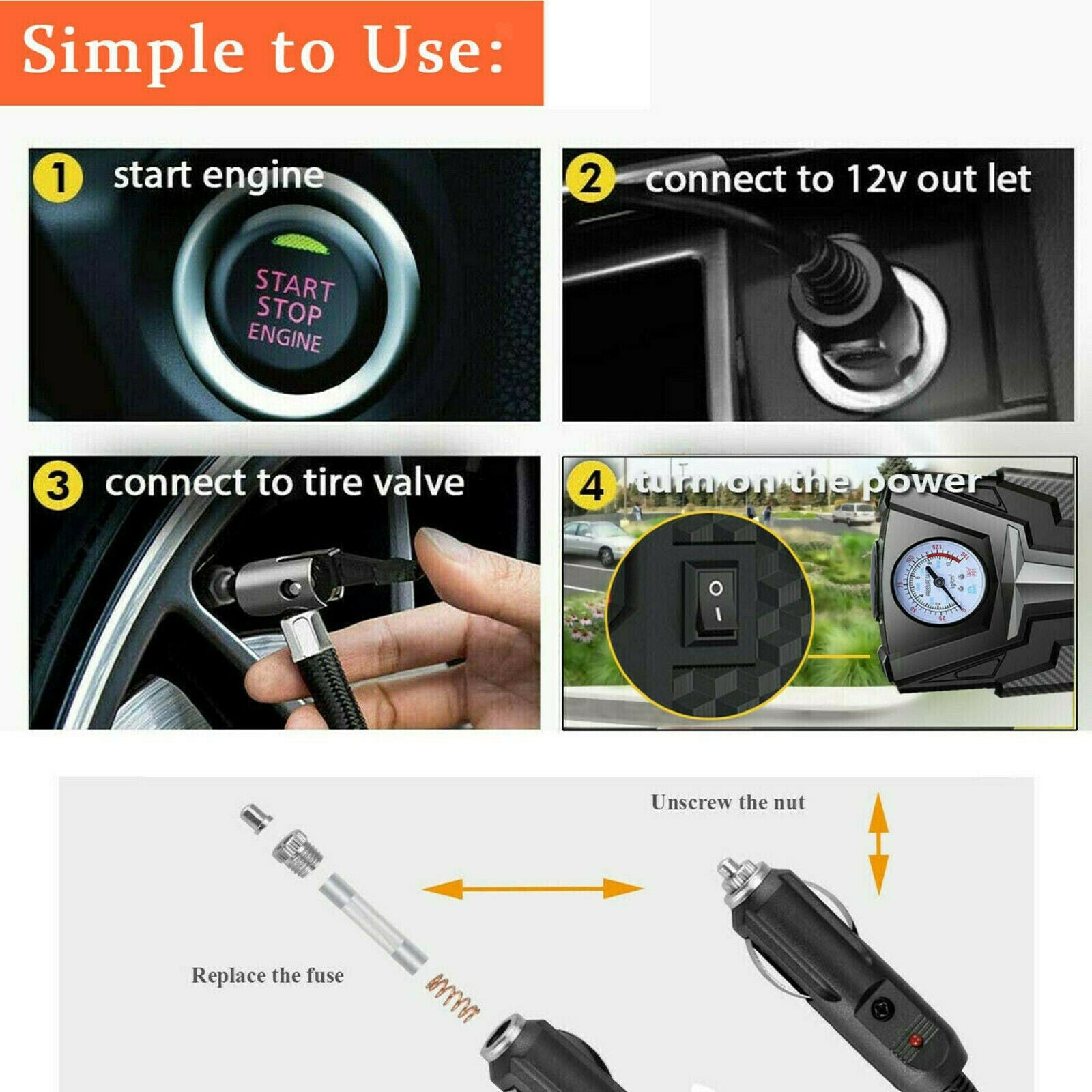 Portable Travel Electric Car Air Inflator Tire Pump DC12V for Motorbike