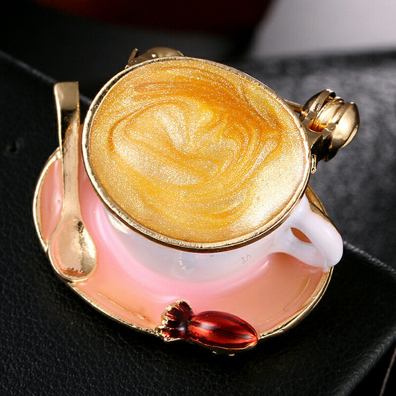 Enamel Coffee Cup Spoon Brooch Pin Women Scarf Suit Collar Lapel Pin Jewel.l8