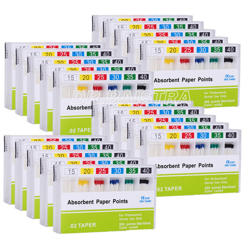 100 Packs Dental Absorbent Paper Points 15-40# Taper 0.02 Root Endodontic