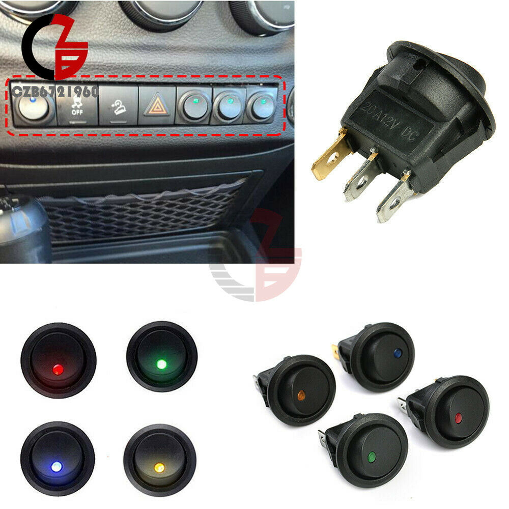 4PCS 12V Rocker Dot Red /Yellow/Green/Blue LED Light Toggle Switch SPST ON/OFF