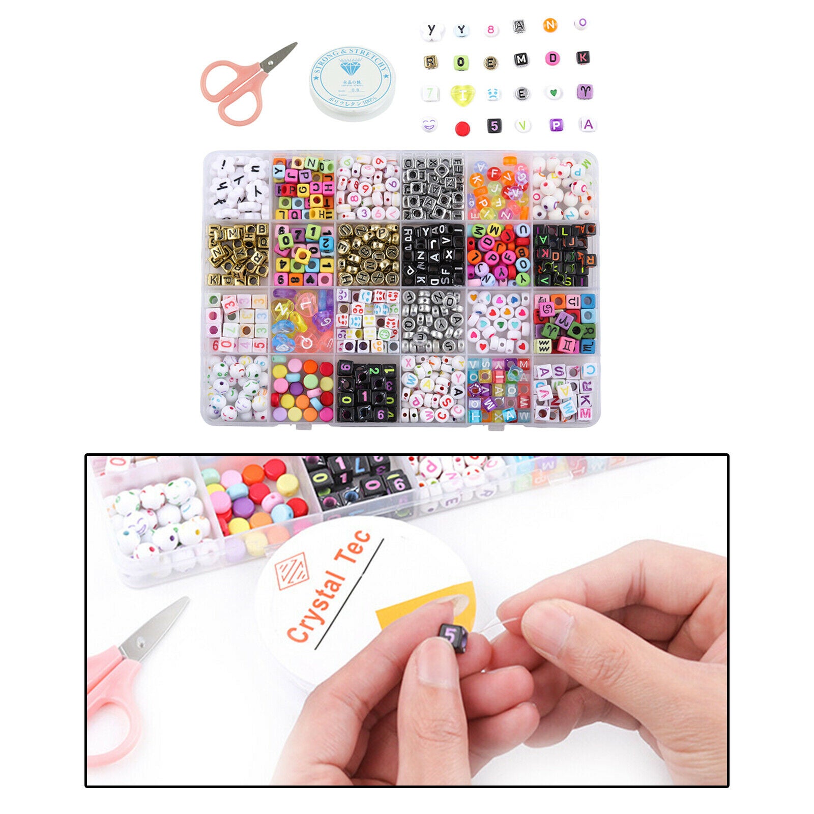 Premium Acrylic Bracelet Beads Hair Hoop Necklace DIY Charm with Storage Box