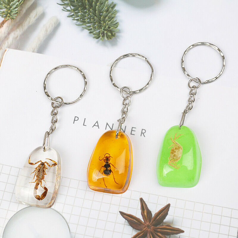 Artificial Amber Keychain Flat-Bottomed Water Drop Insect Specimen Key Pend DF