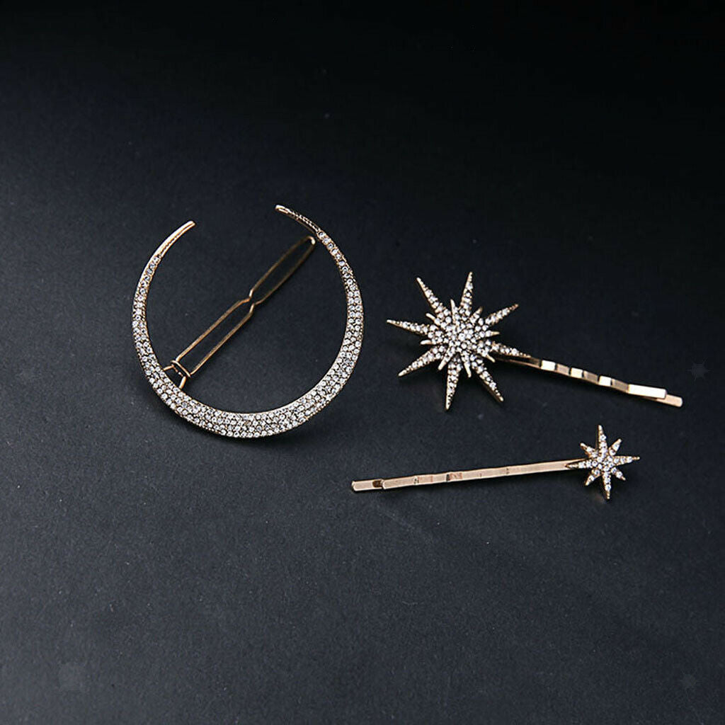 3x Fashion Moon Star Hairpin Lady Wedding Hair Clip Hair Accessory Gifts