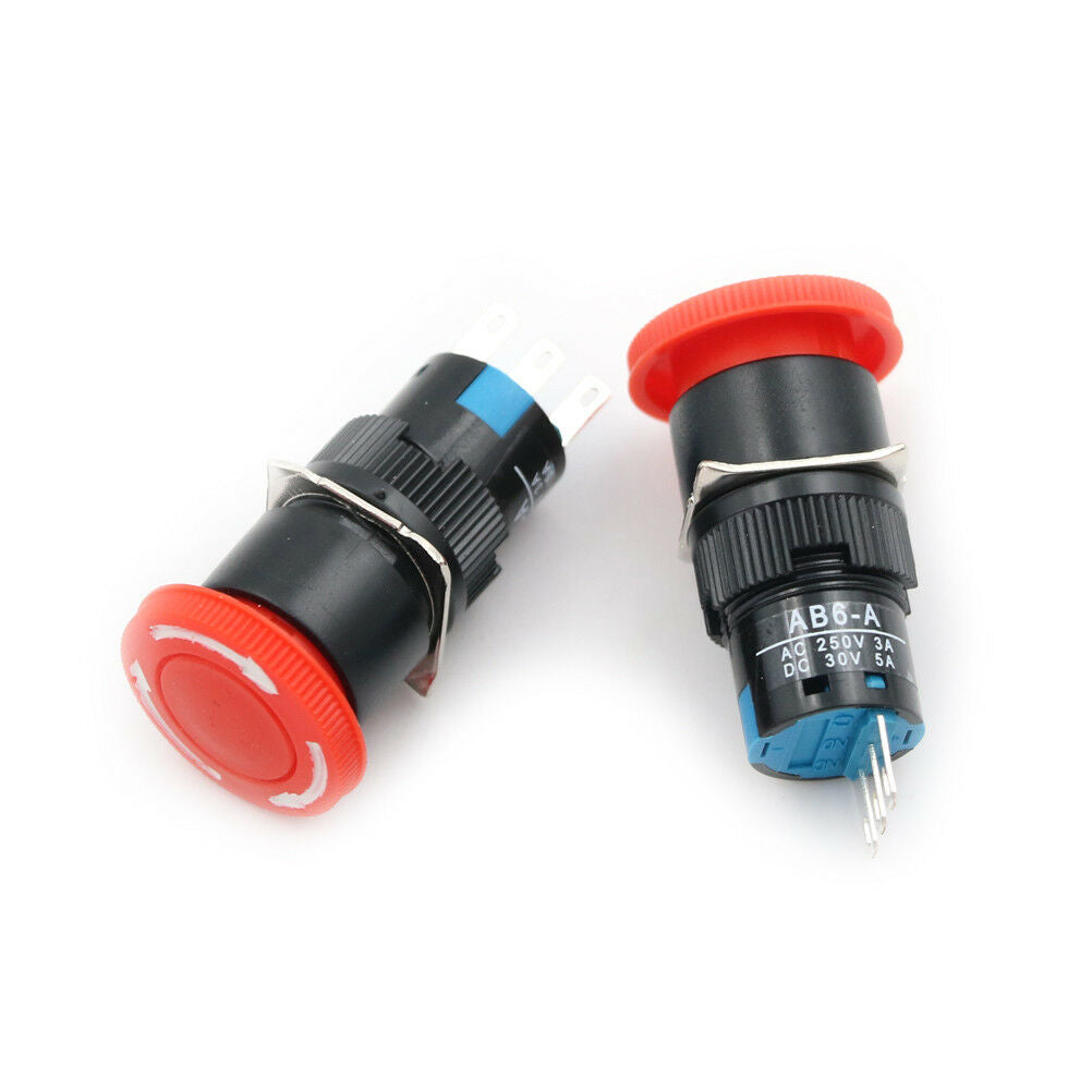 2PCS 16mm Cutout Twist Release Emergency Stop Mushroom Push Button Switch B TL