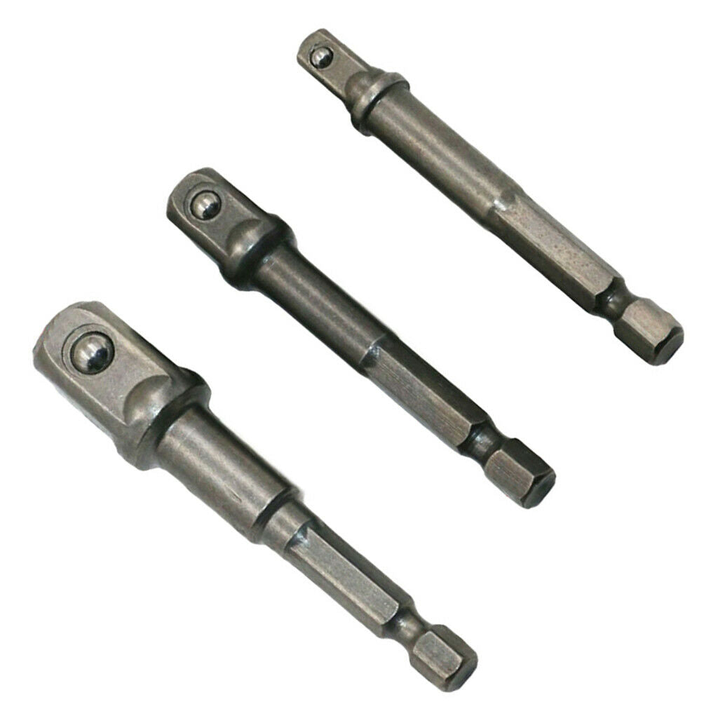 3 Packs 1/2" 3/8" 1/4" Socket Bit Adapter Impact Drill Wind Batch Rod Set