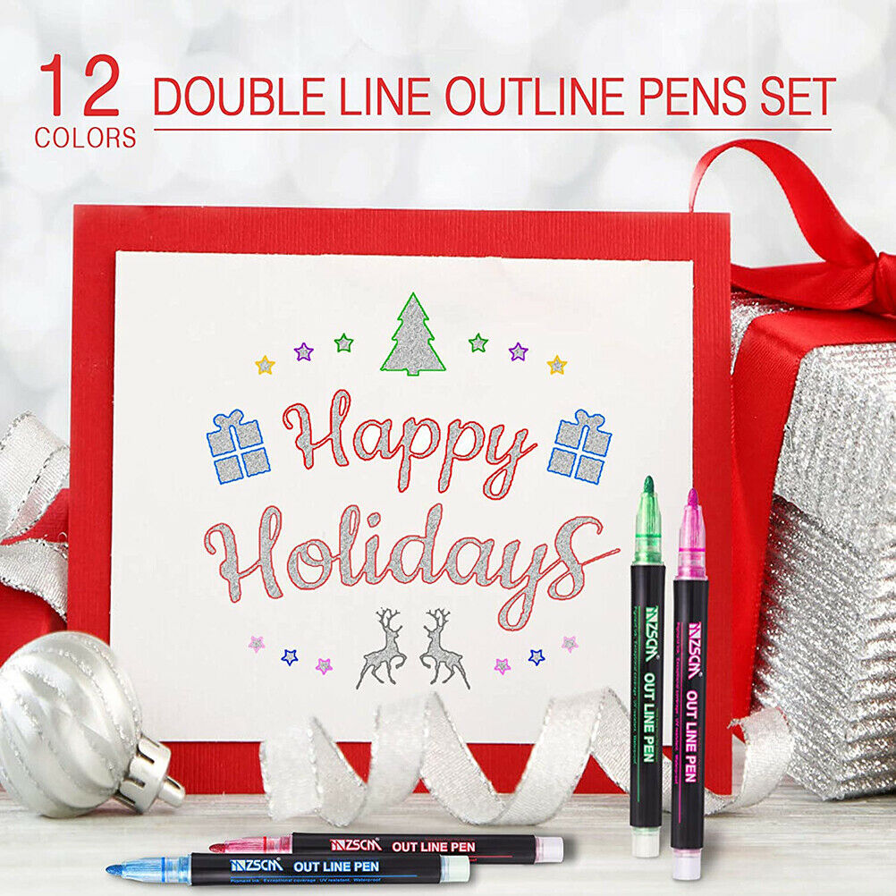 Marker Pens 12 Colors Double Line Marker Writing Drawing Highlighter Marker Pen