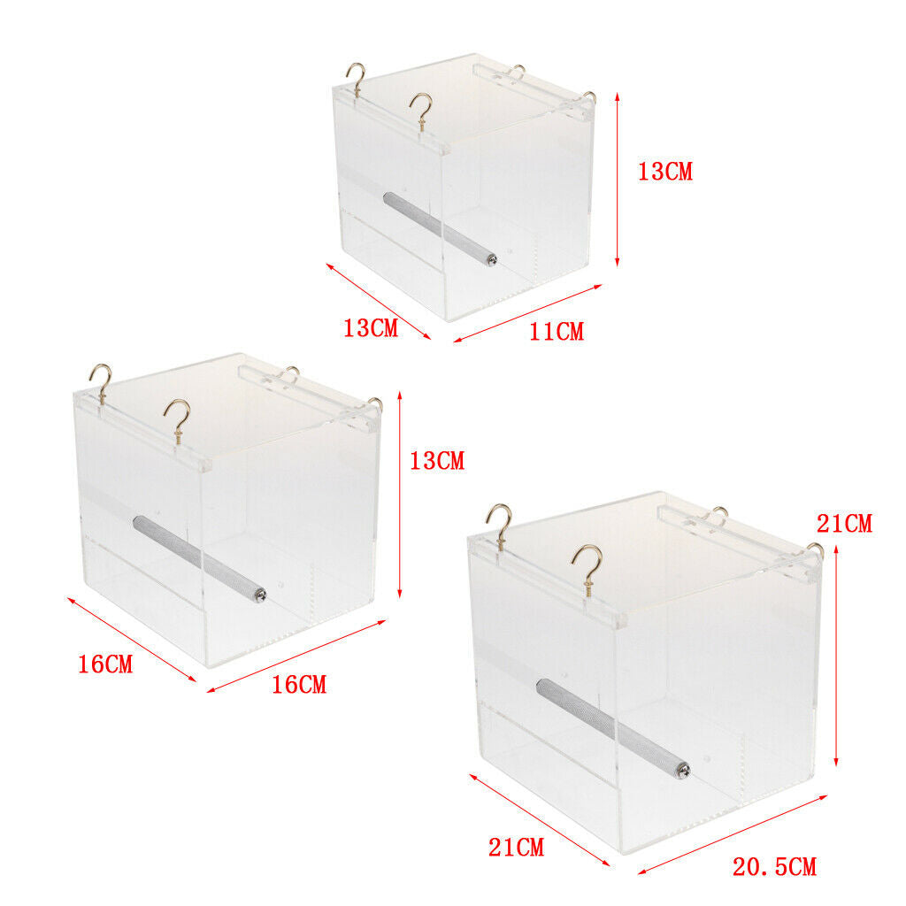 Pet Bird Feeder Food Water Feeding Box Parrot Finch Dispenser Cage Perch S
