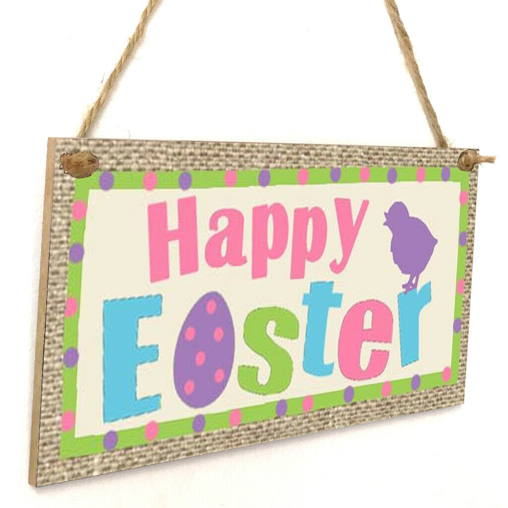 Easter Hanging Sign Pendant Ornament Bunny Wood Crafts Decor Happy Easter 1