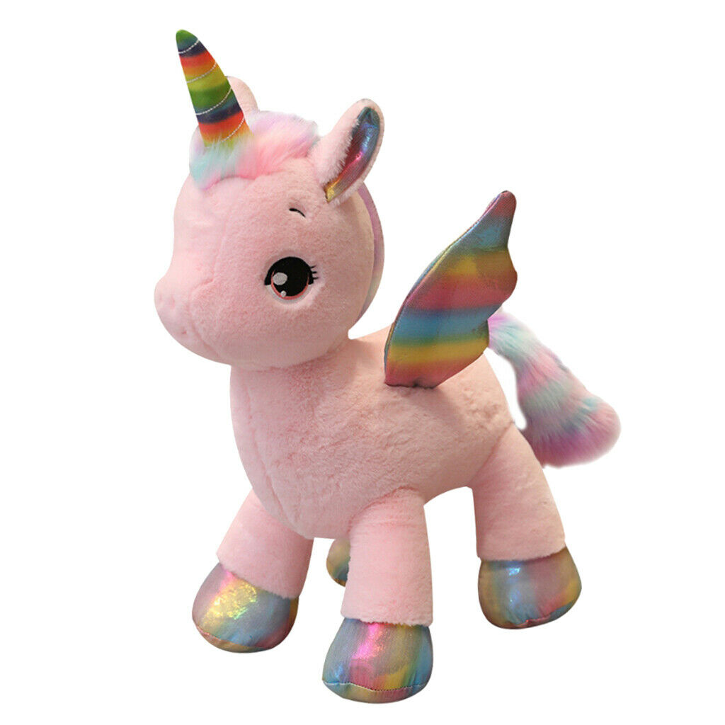 Rainbow Hair Tail Wings Soft Unicorn Plush For Baby Girls Gifts Pink