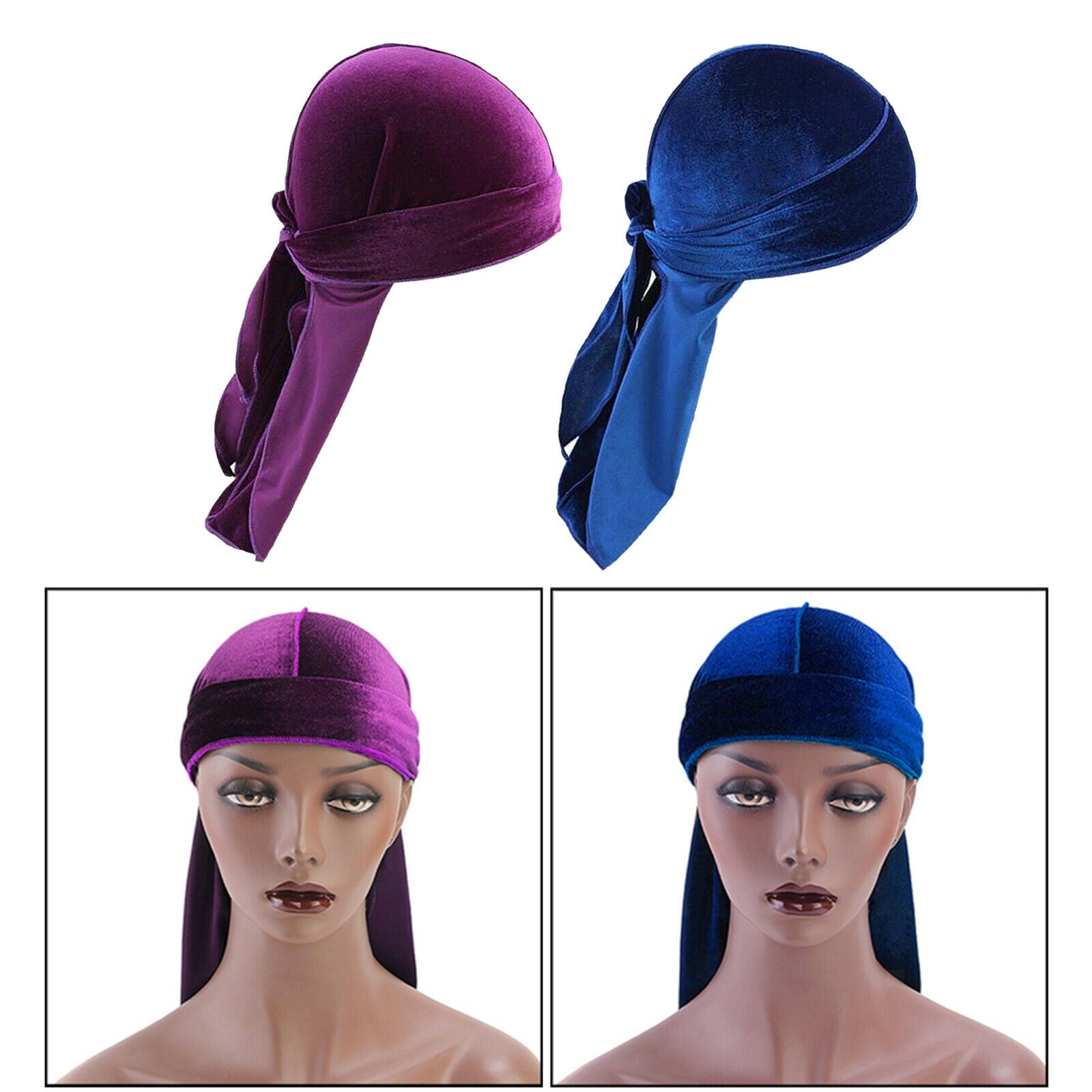 Unisex Fashion Velvet Bandana Hats Long Tail Headwraps Headwear Beanie Hats