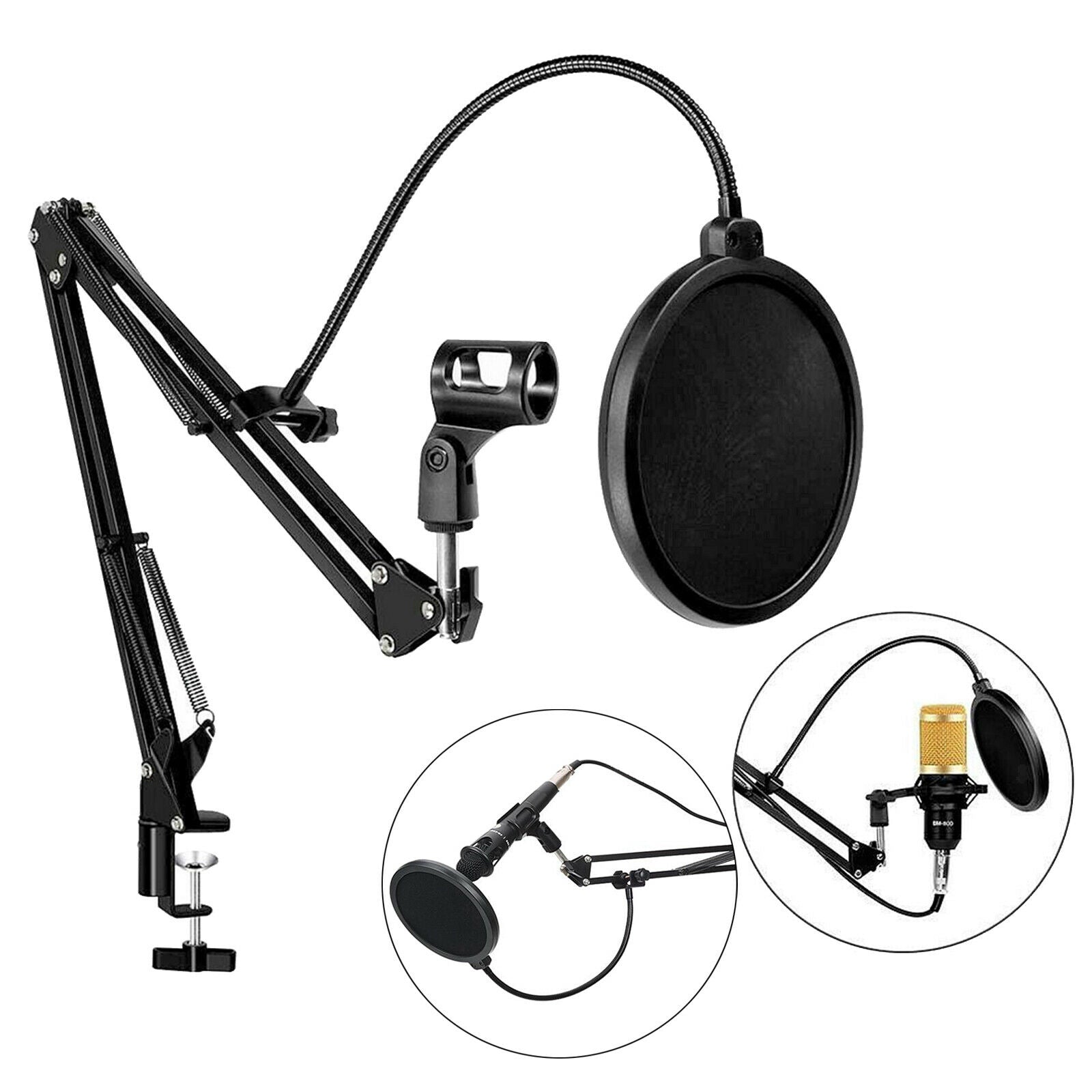 Desk Clamp Supesion Scissor Arm Microphone Stand Bracket with Mic Wind Screen