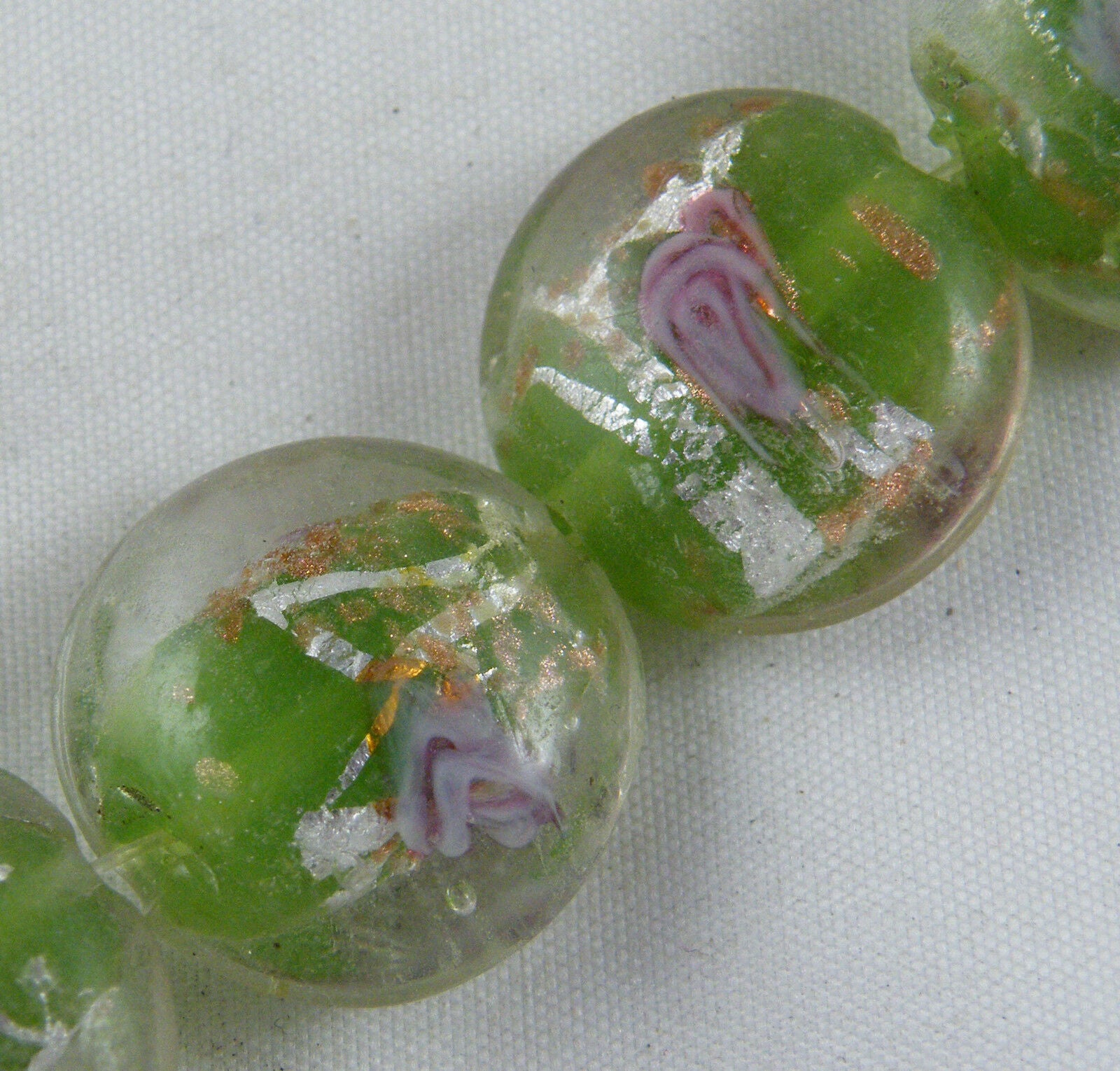 15pcs Handmade Lampwork Green Flat Spacers 20mm P452