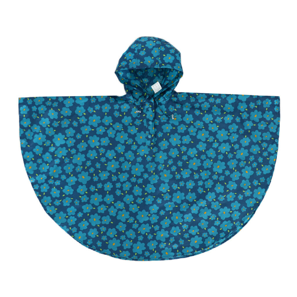 Reusable Hooded Raincoat Packable Rain Cover Folding Raincape Blue Flower S