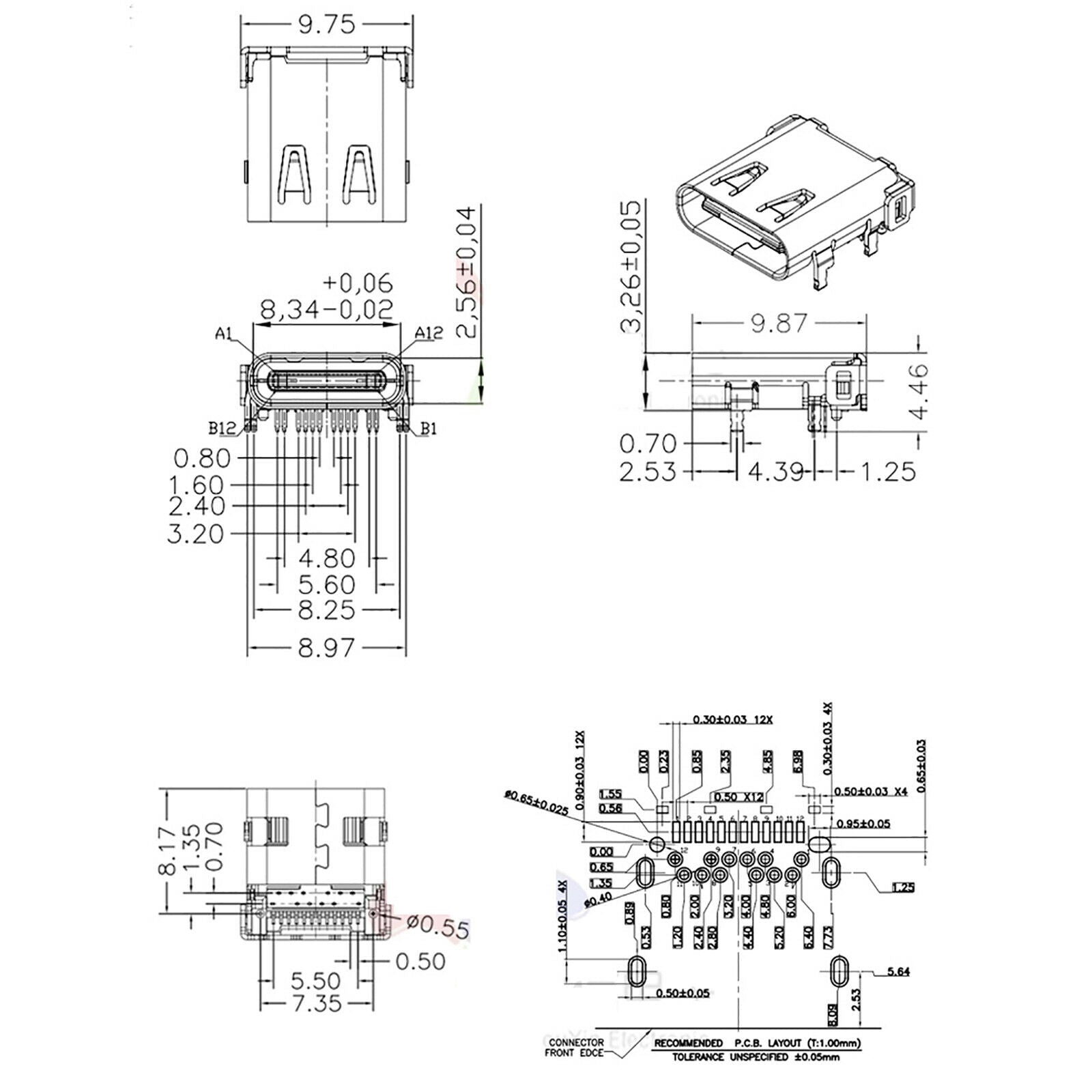 1Pcs USB-3.1 Type C Female Socket Connector SMD 24P HD Transmission Interface