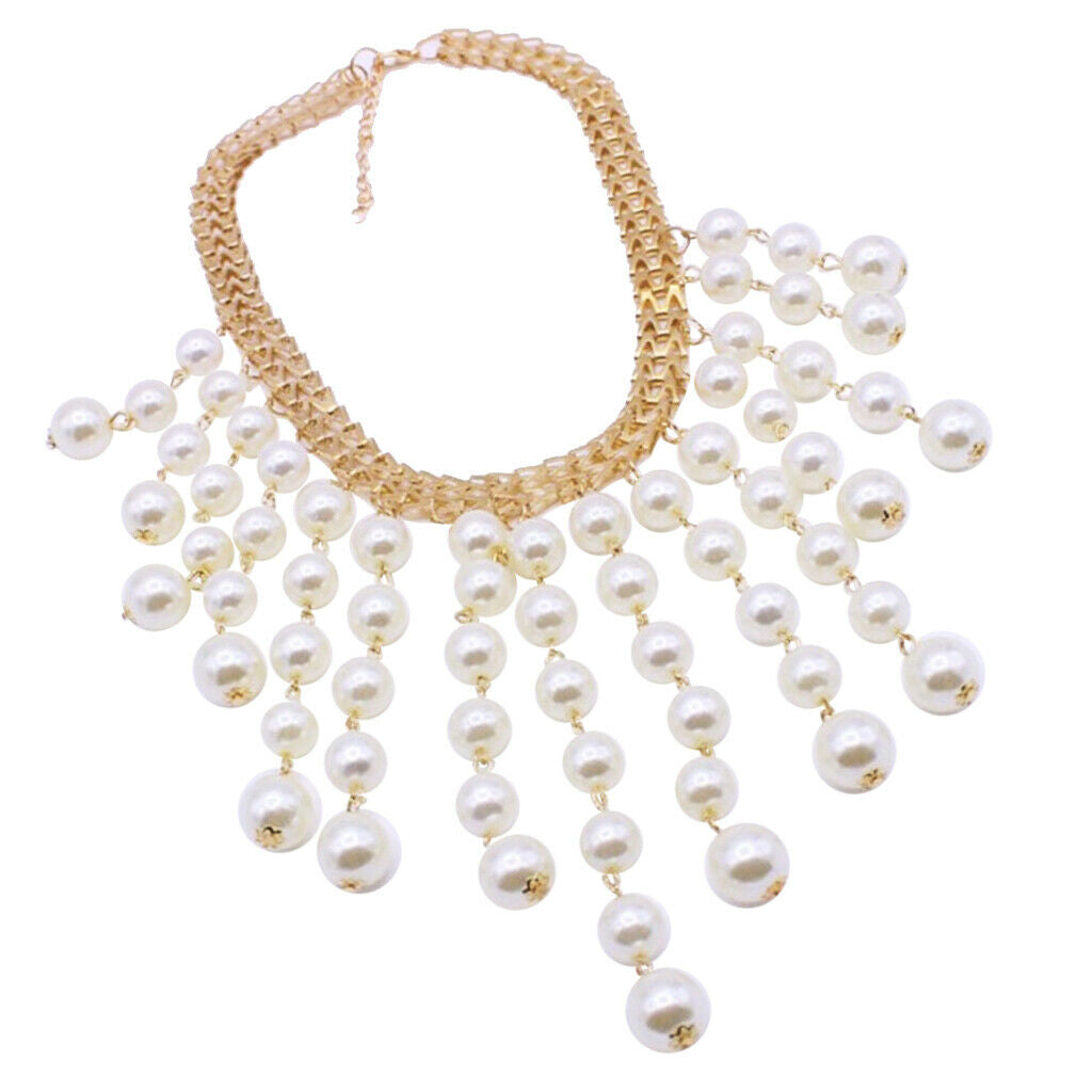 Multi-layer Pearls Tassel Collar Necklace Clavicle Chain for Women Wedding