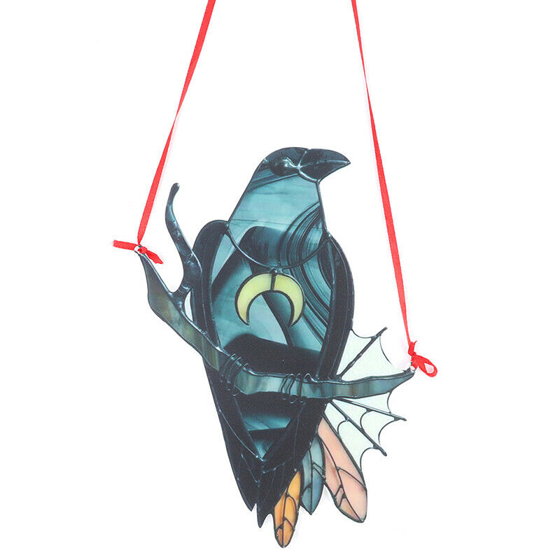 Crow Witch Stained Suncatcher Black BirdNWindow Wall Hanging OrnamentBDAU