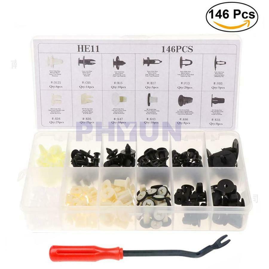 146x Plastic Rivets Fastener Fixed Clips w/30x Removal Tool For Car Fender Panel