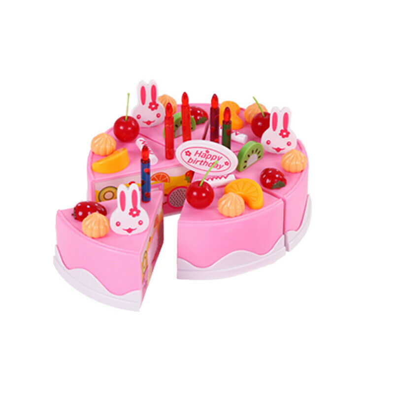 Safety Pretend Play DIY Cutting Birthday Cake Fruits Candles Pink Kitchens Set