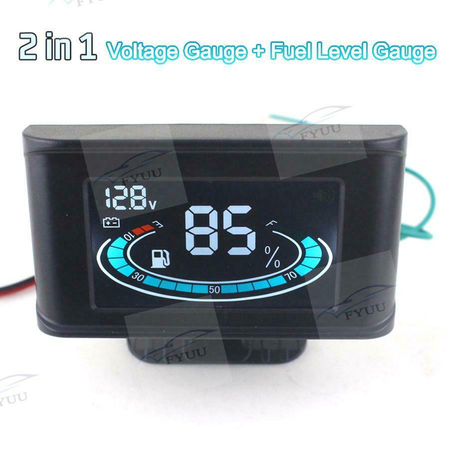 12v/24v Truck Car Voltmeter Voltage Gauge + Fuel Level Gauge Meter Universal LED