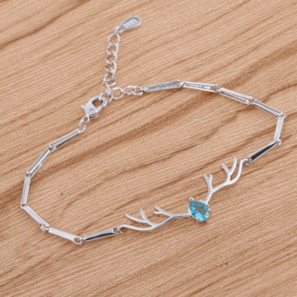Women Copper Crystal Bracelet Antler Shaped Bracelet Fashion Jewelry Blue