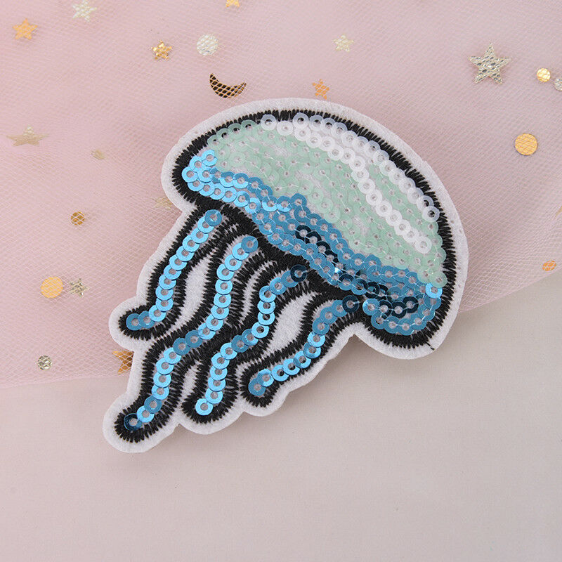 2Xsequin jellyfish embroidered ironon sew patch badge motif bag dress appl.l8