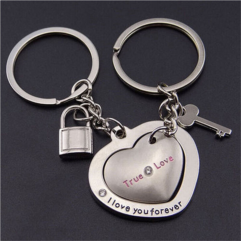 1 Pair Awesome Love Heart Lock Key*Chain Ring Keyring Keyfob Lover Couples J Tt