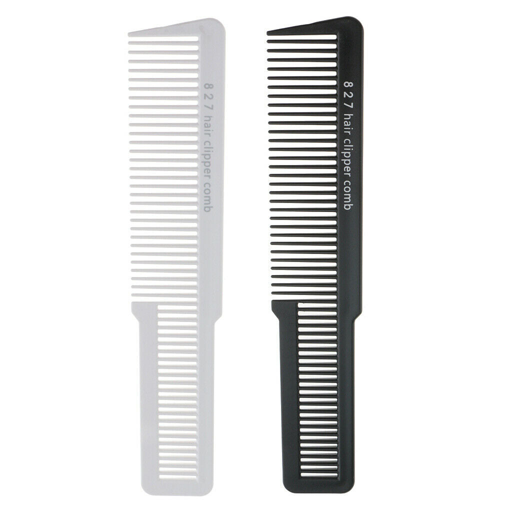 2x Plastic Salon Stylist Fine Tooth Clipper Comb for Women Men White/Black