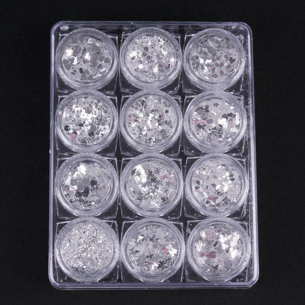 12jars/set Mixed Shaped Nail Art Glitter Sequins Tips Manicure Decor Tools @
