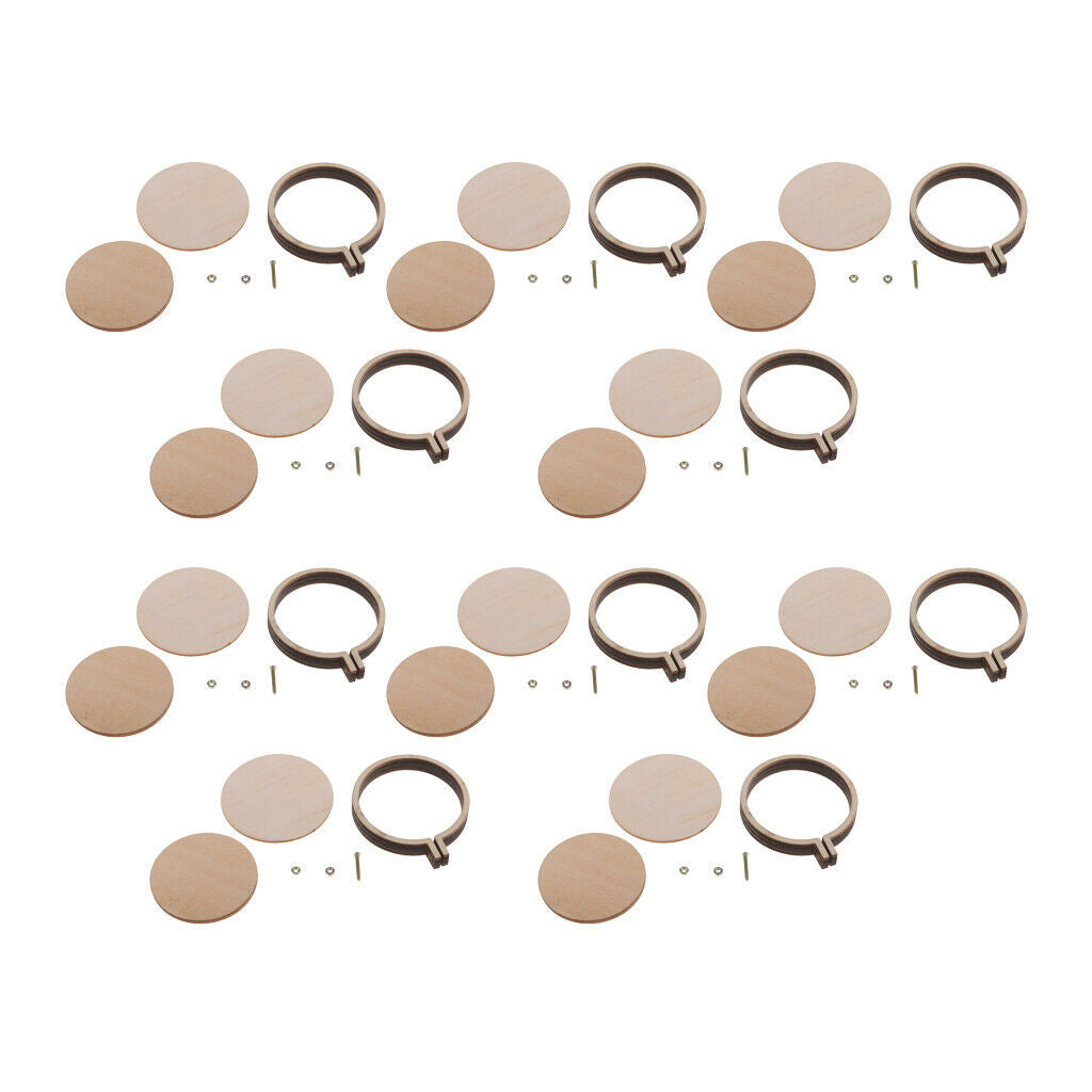 Prettyia 10pcs 4.4cm Round Mini Wooden Embroidered Hoop Frames for DIY Craft