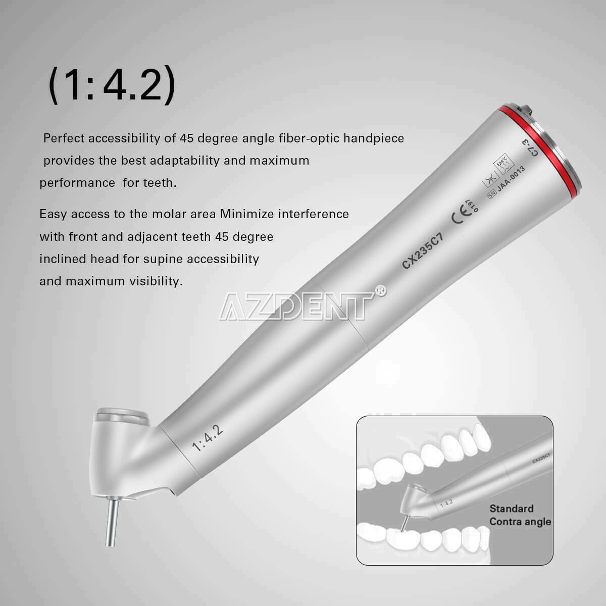 Dental 1:4.2 45 Degree Fiber Optic Contra Angle COXO Electric Surgical Handpiece