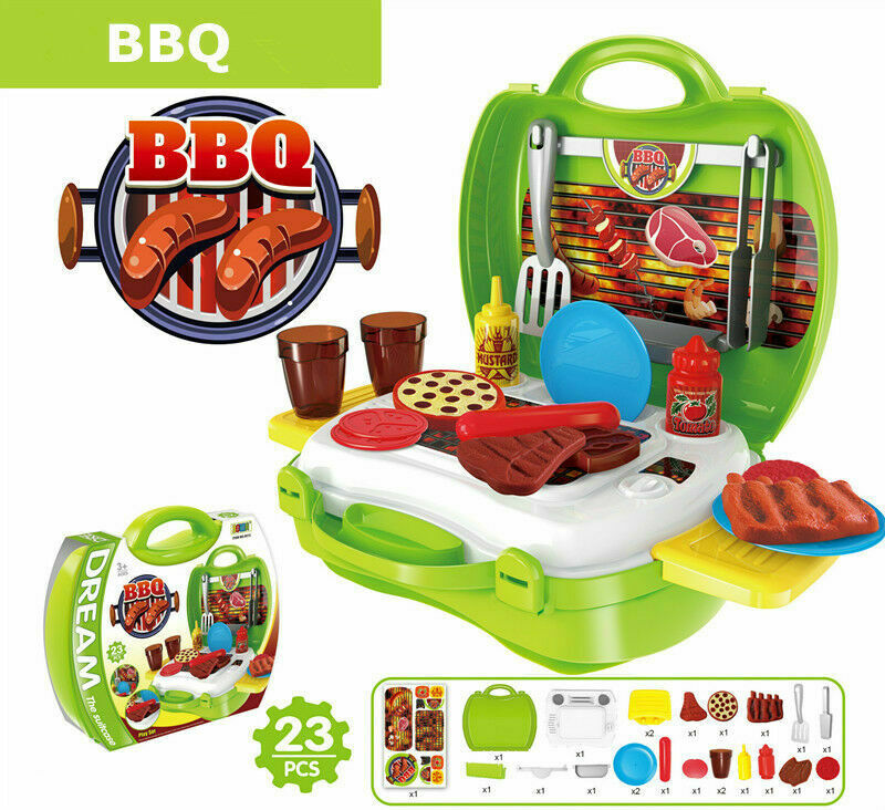 Kitchen Set Toys BBQ Grill For Kid Pretend Play Toddler Children Food Cooking BS