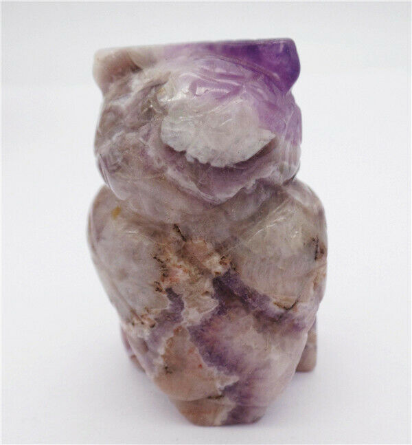 62x38x28mm Natural Purple Amethyst Carved Owl Decoration Healing Statue HH8092