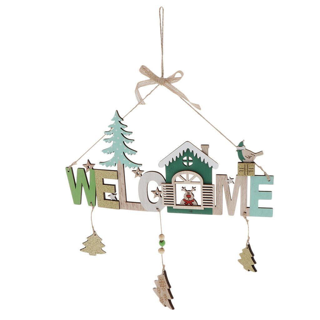 Christmas Elk Xmas Tree Welcome Guest Sign -Wooden Hanging Plaque For Xmas