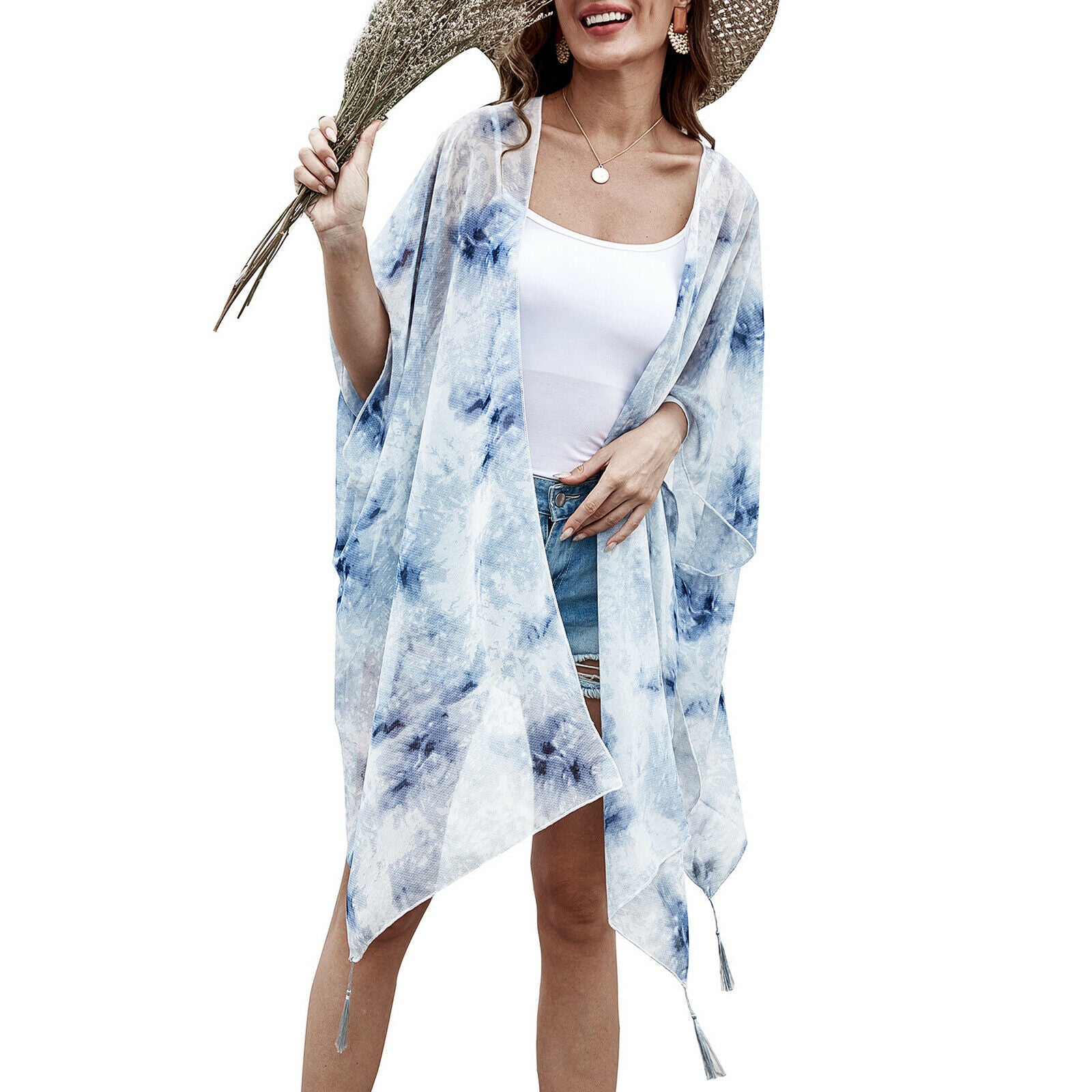 Women's Summer Printed Cardigan Floral Loose Outwear Open Front Blouses Swim