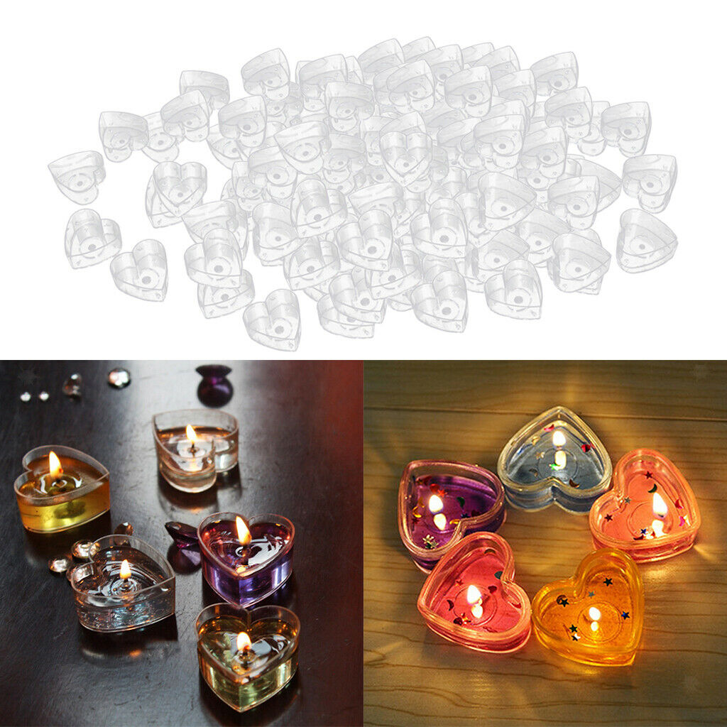200x Transparent Heart Shape Tea Light Cups Wax Container DIY Crafts Mold