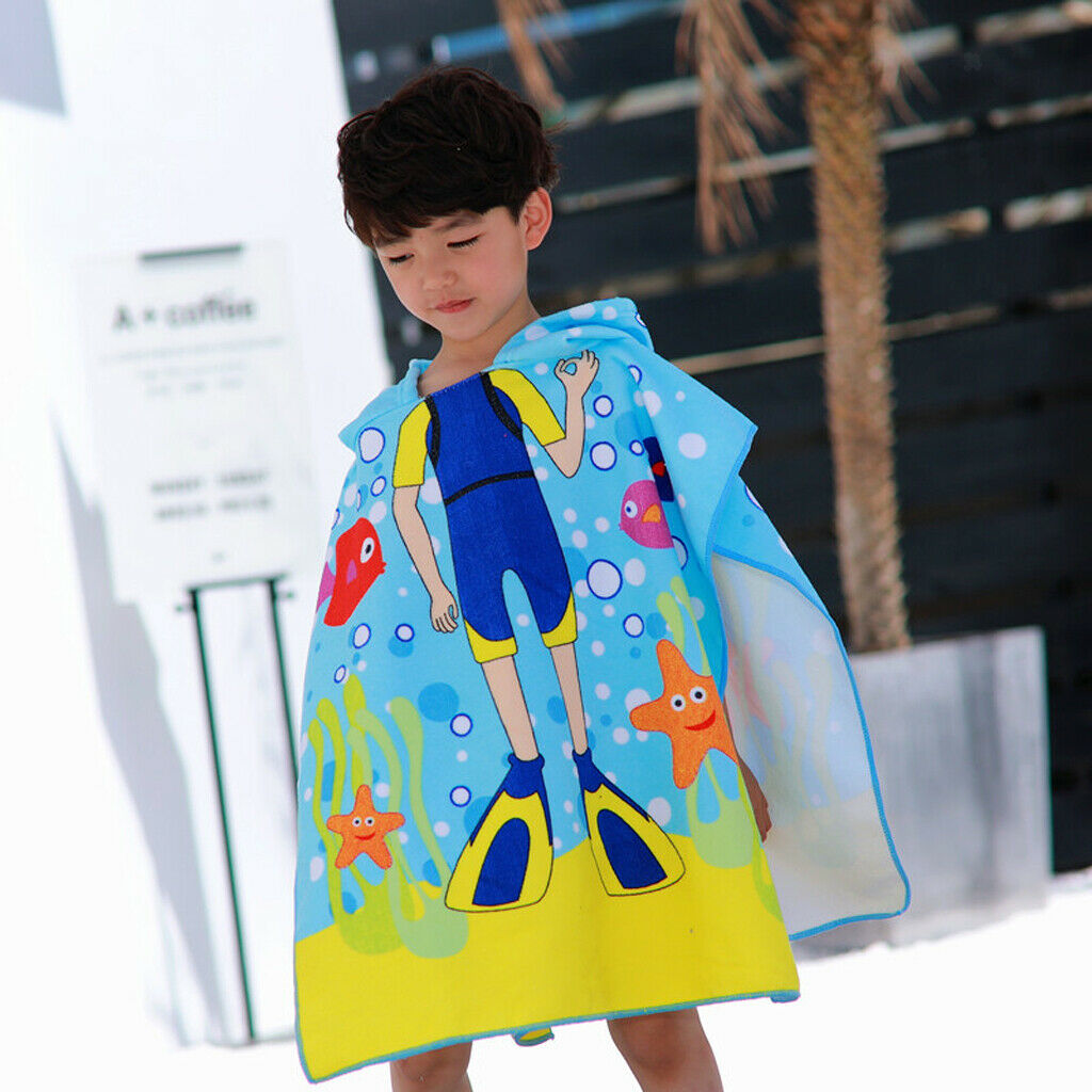 Kids Surf Beach Hooded Poncho Changing Robe Pool Bath Towel Diver