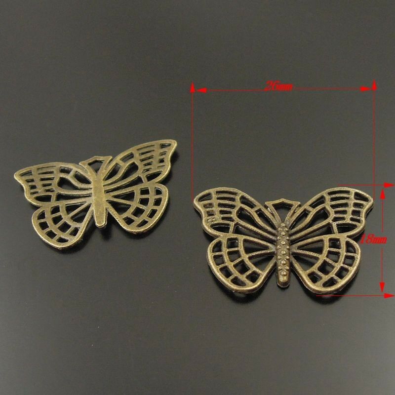 60 pcs Antiqued Bronze Hollow Butterfly Alloy Charm Pendant Findings 26*18*2mm