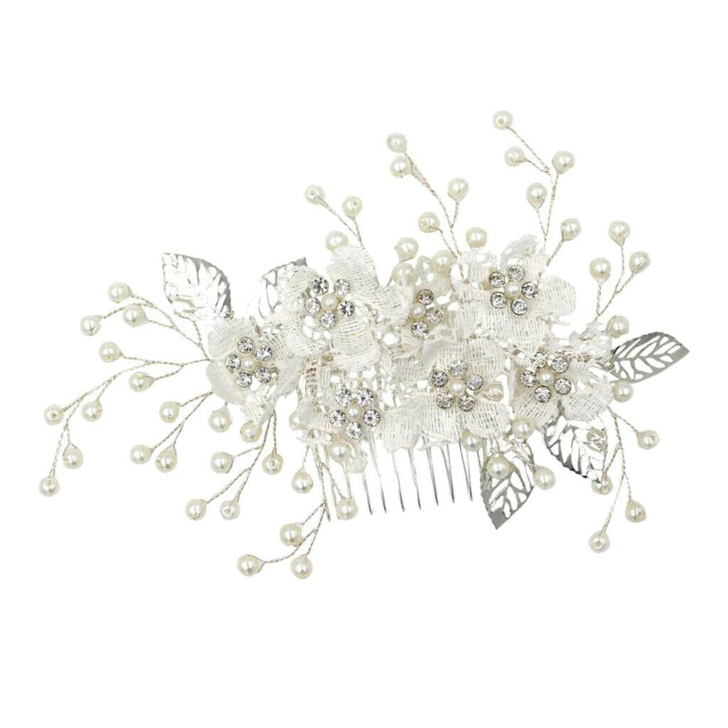 Bridal Princess Sparkly Pearls Hair Comb Party Side Hair Clip Headwear