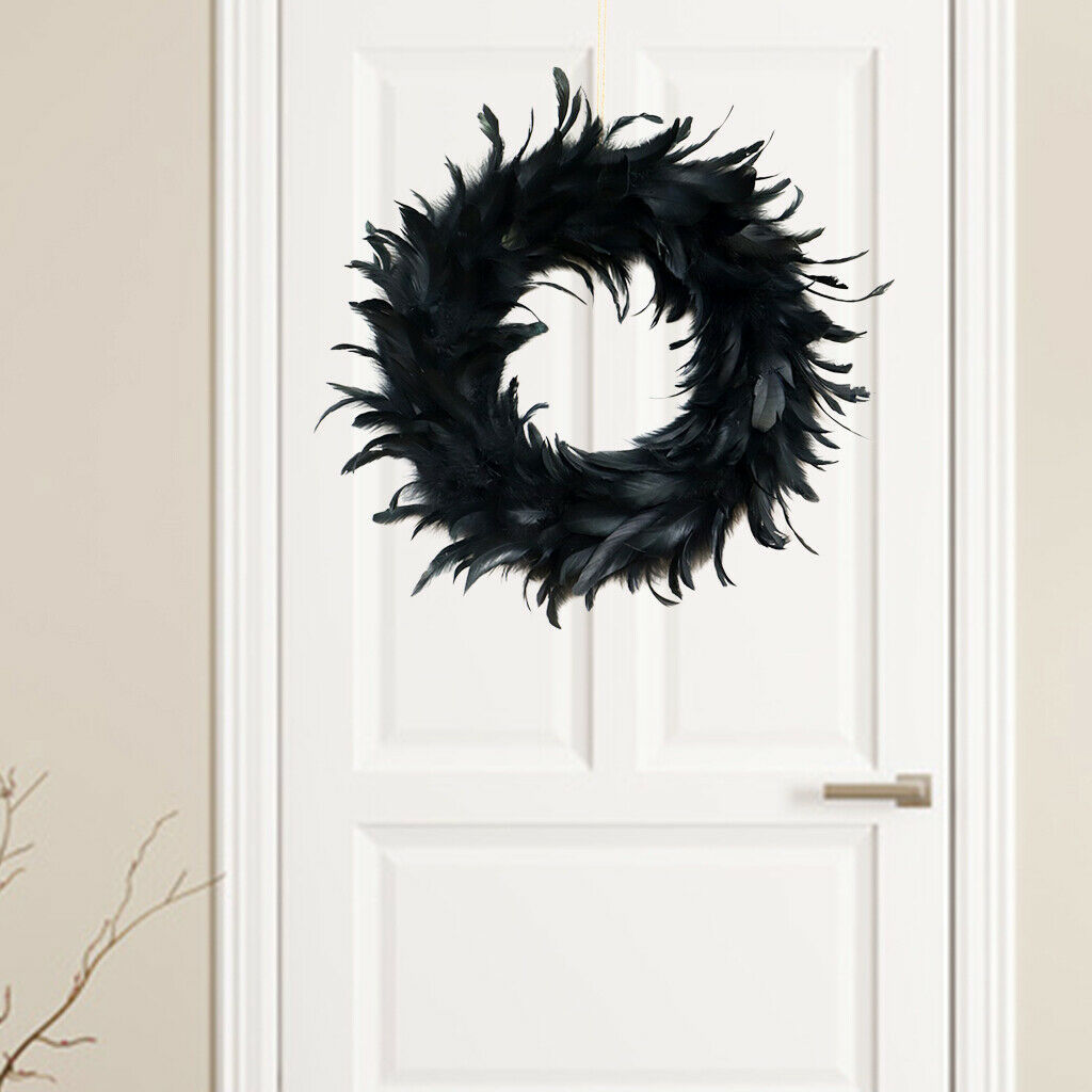 Feather Wreath Black Halloween Wreath Wall Window Ornament Photo Props