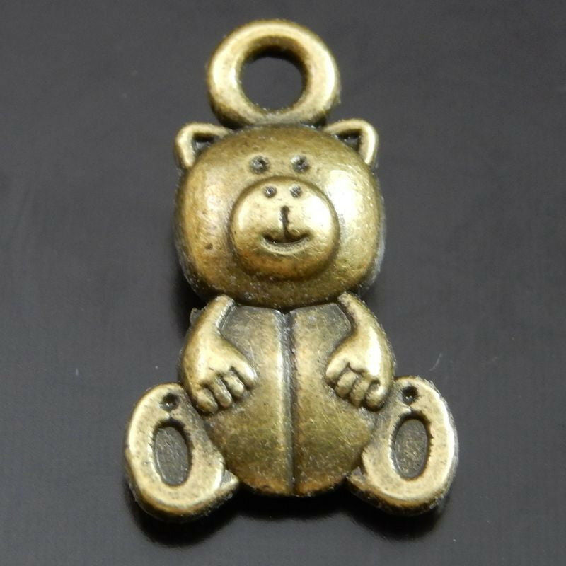 35 pcs Antiqued Bronze Color Cute Bear Charm Pendant Alloy Jewelry Craft 15x9mm